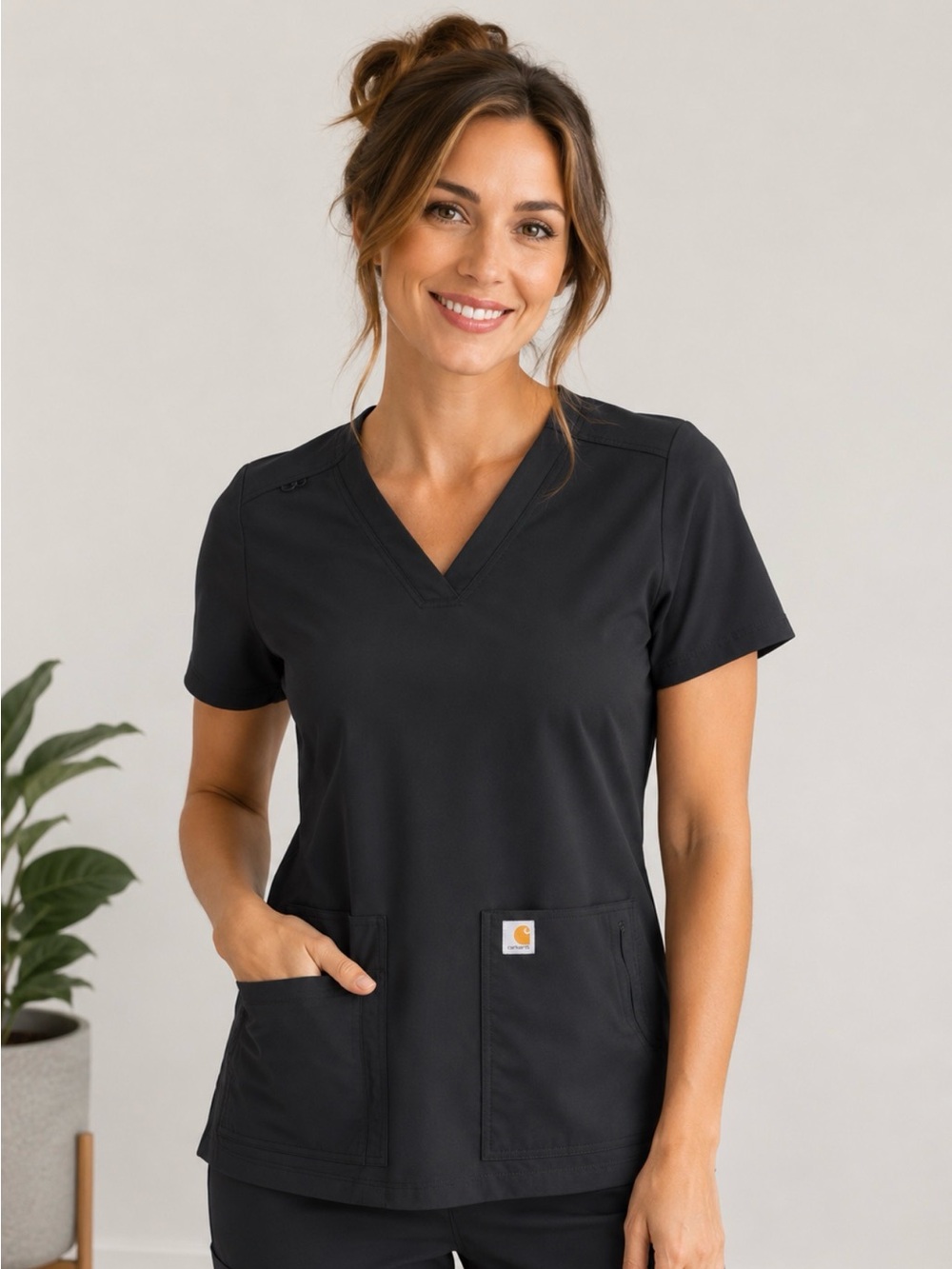 Carhartt Modern Fit Women’s V-Neck Utility Scrub Top Black Medium EUC